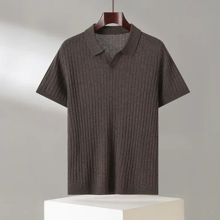 Alvaro | Men's Ribbed Knit Short Sleeve Polo Shirt